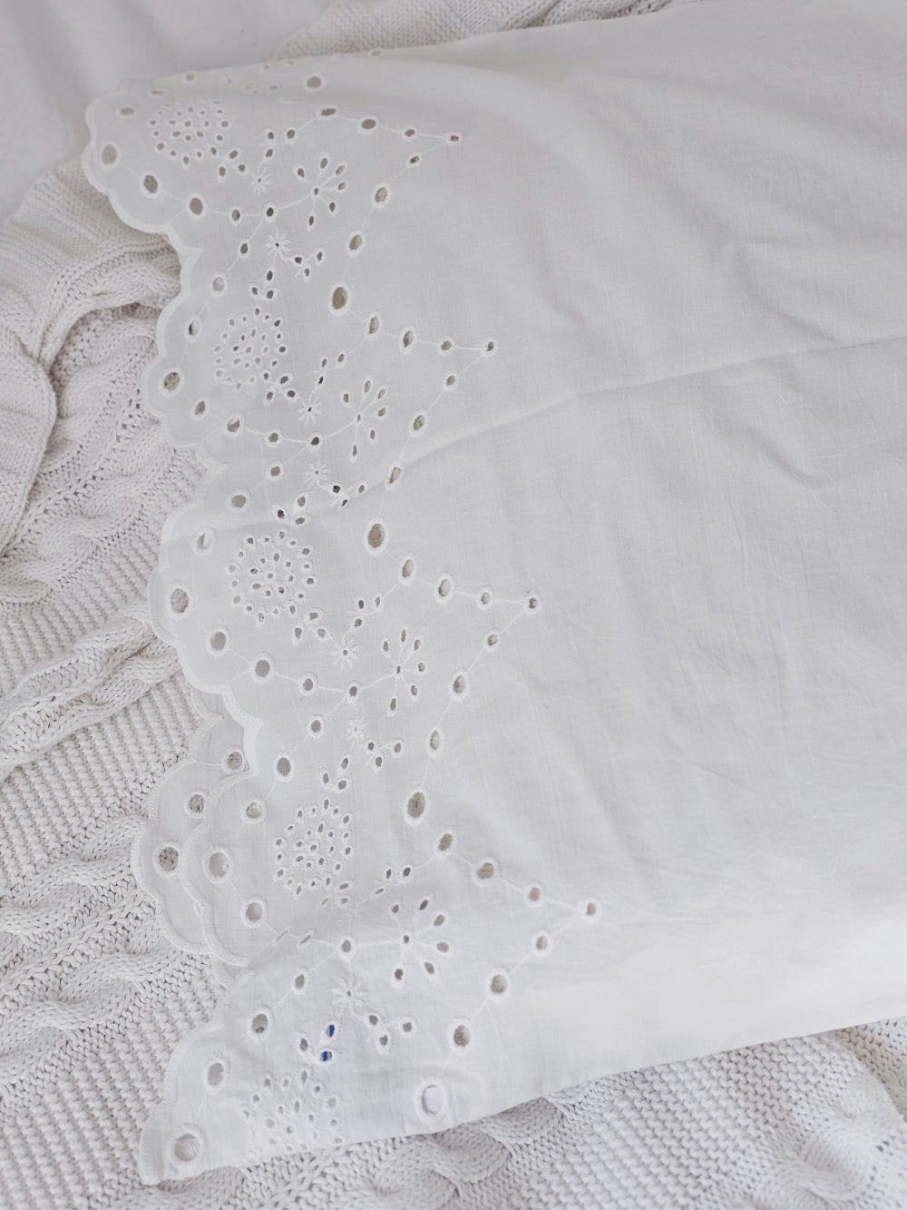 White Vintage Cotton Eyelet Lace Pillowcase