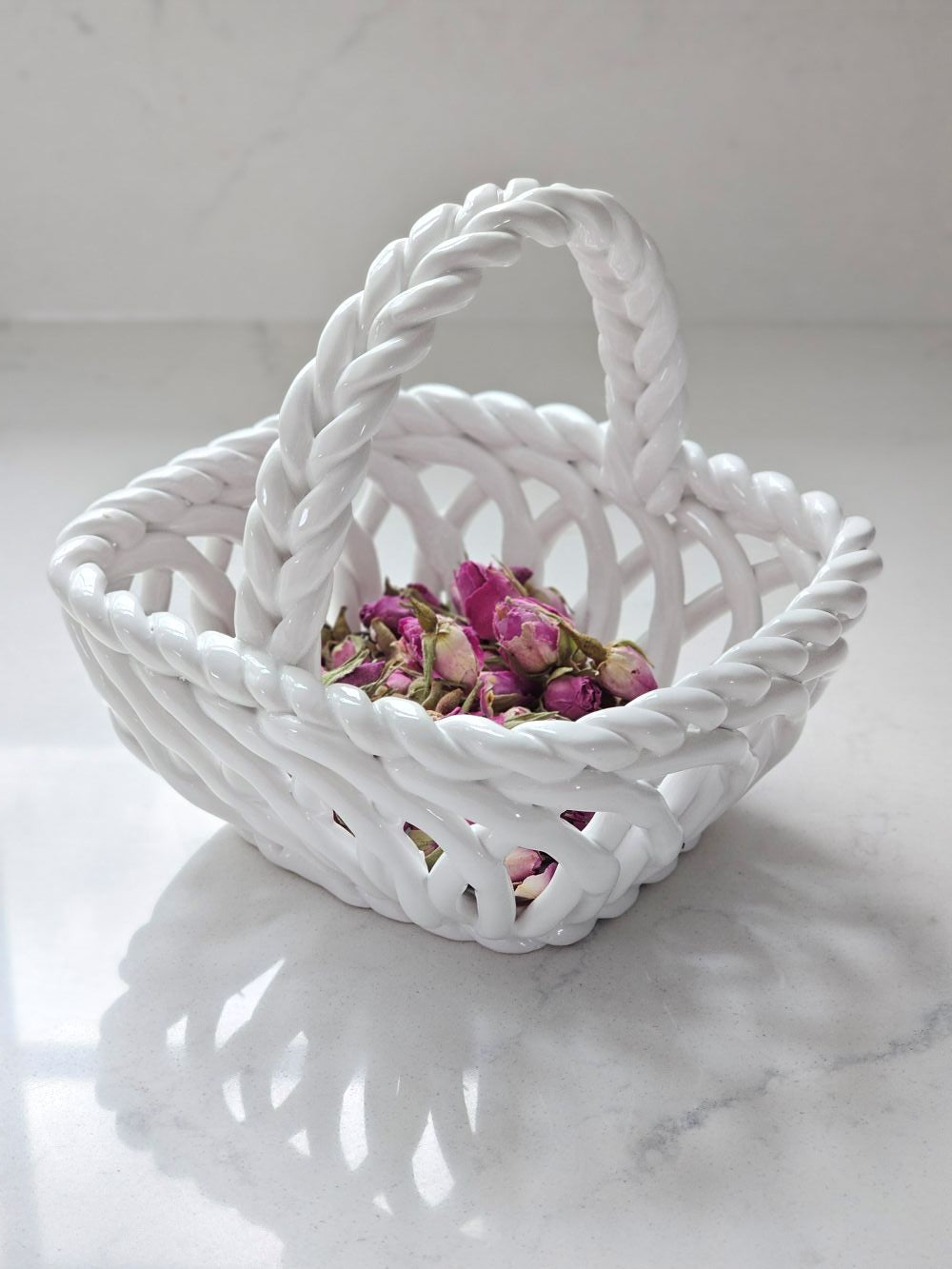 White Woven Porcelain Basket
