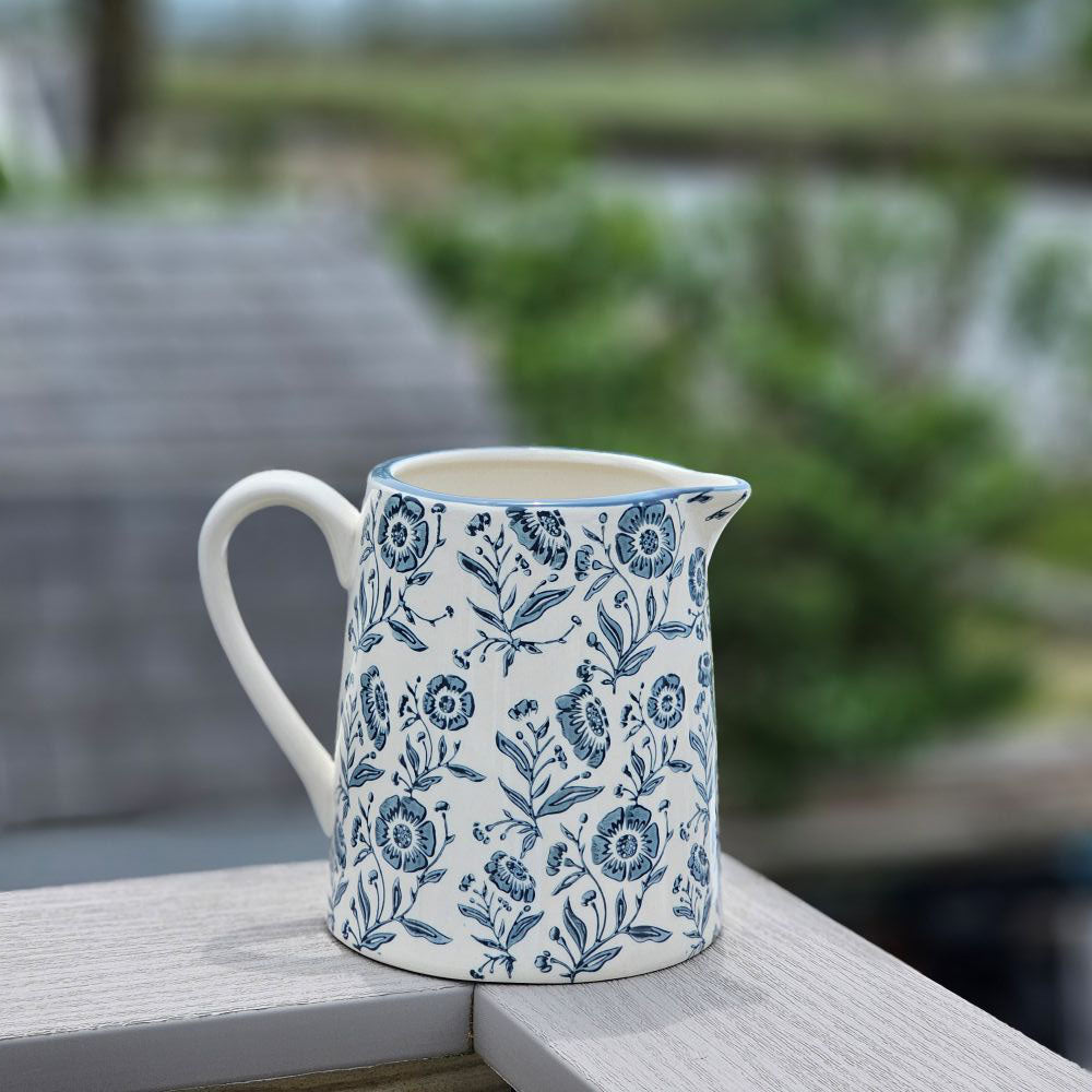 White and Blue Floral Pitcher