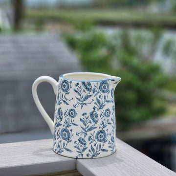 White and Blue Floral Pitcher