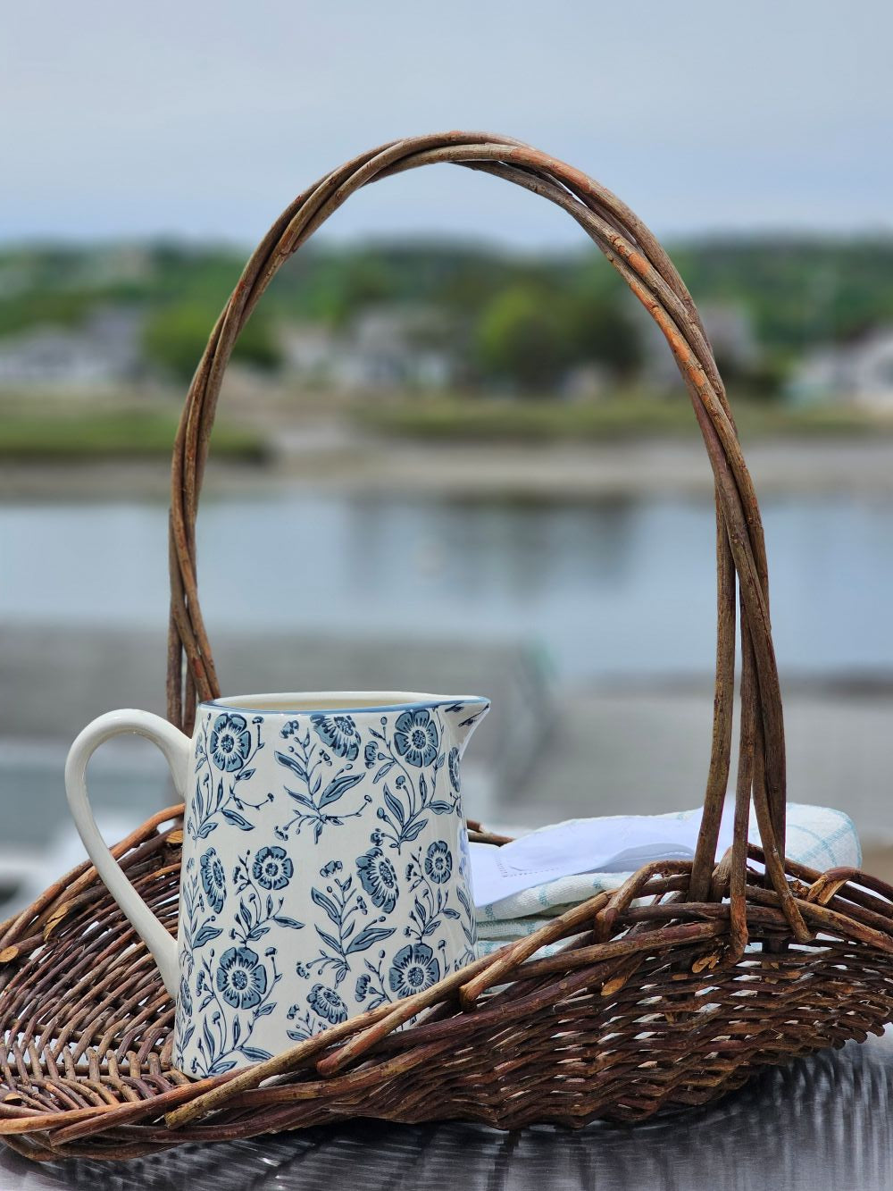 White and Blue Floral Pitcher