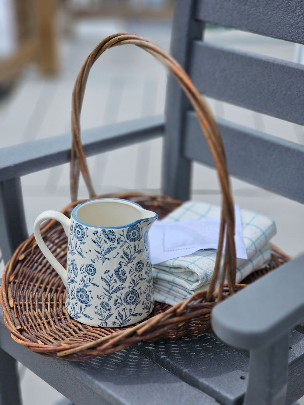 White and Blue Floral Pitcher