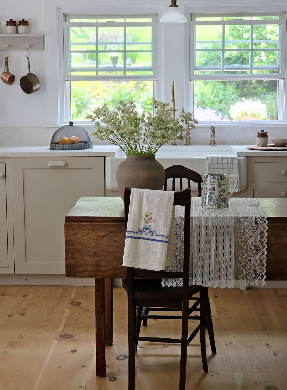 Cross Stitch Embroidered Cottage Tea Towel