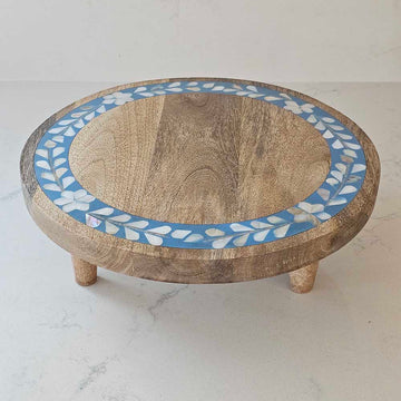 Wood Riser with Blue Inlay Design