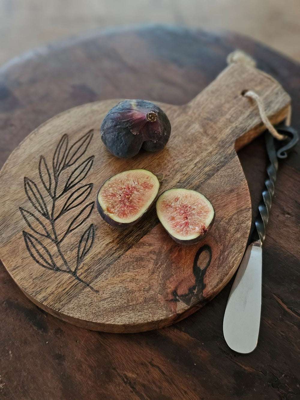 Olive Branch Wood Cutting Board with Spreader
