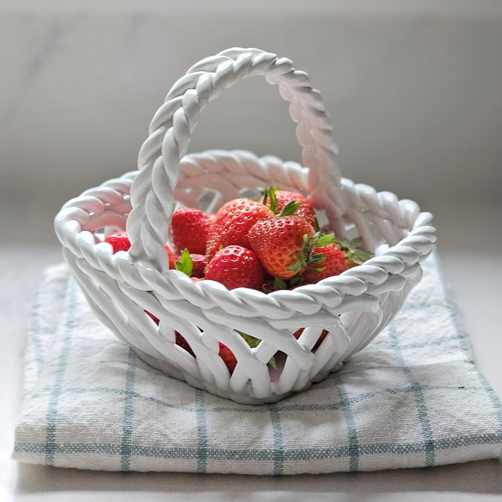 White Woven Porcelain Basket